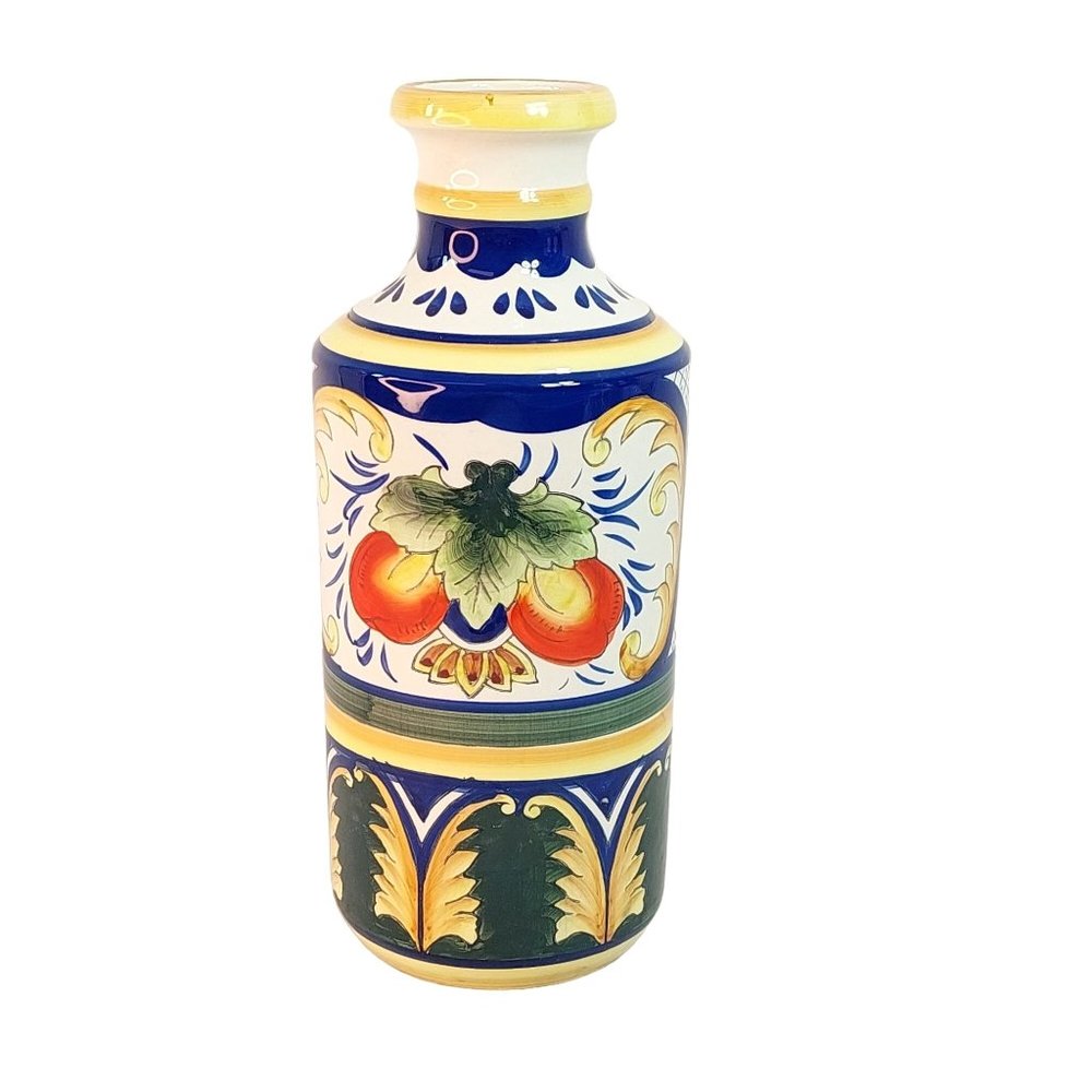 Vase Ceramic Hand Painted Glaze Bright Colors Vintage Home Decor 11"